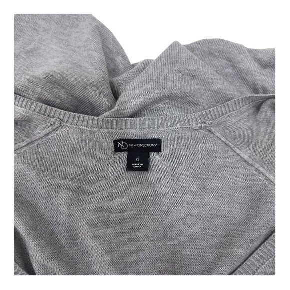 New Directions Womens Gray Tie-Front V-Neck Sweater XL Lightweight Long Sleeve - Picture 2 of 11